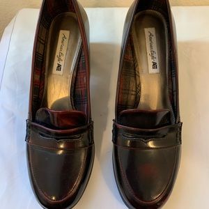 Heeled Oxblood Patent  Penny Loafers